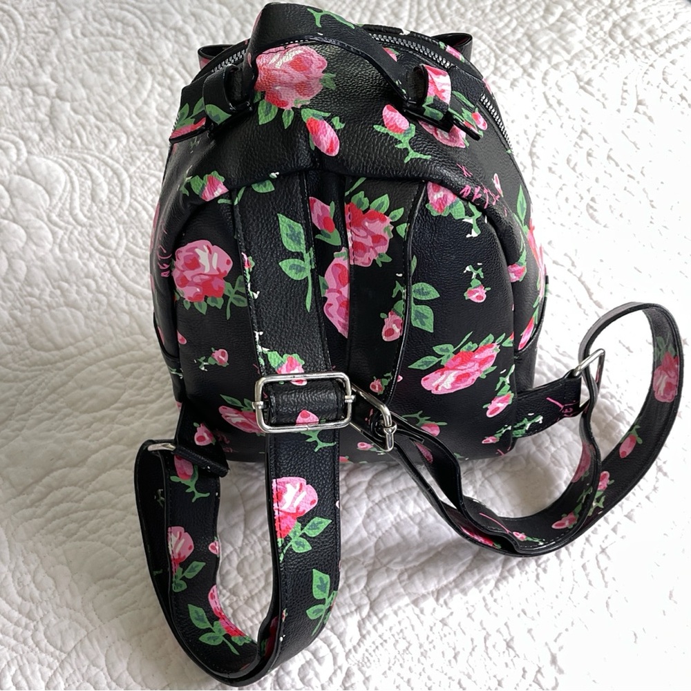 Betsey Johnson Floral Black Mini Backpack with Pink Accents - Picture 9 of 12